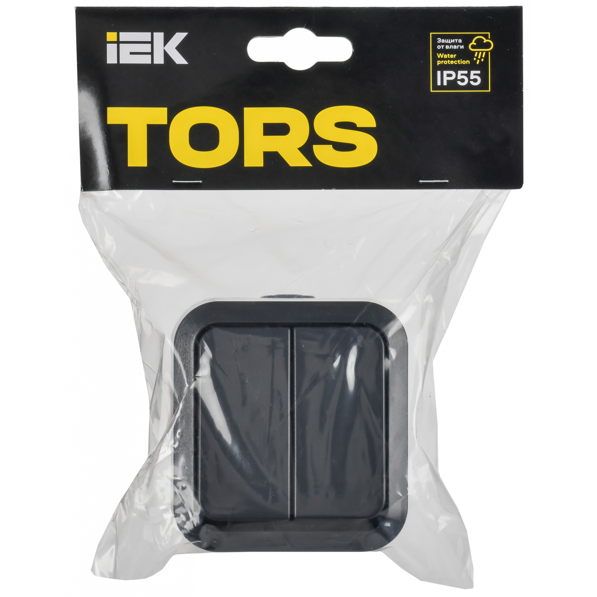 TORS Выключатель двухклавишный проходной 10А IP55 TS125 графит IEK