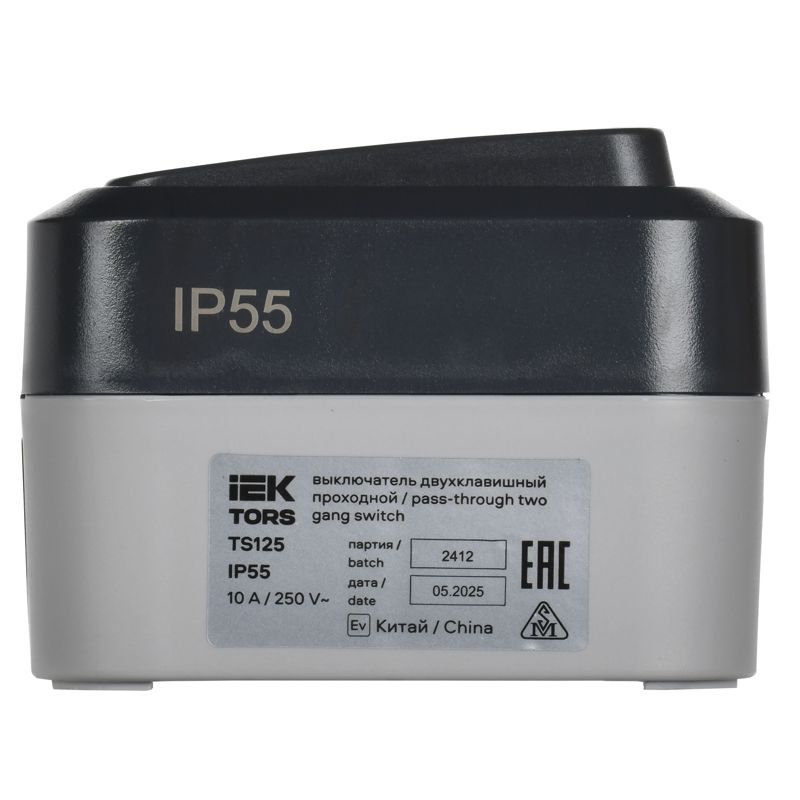 TORS Выключатель двухклавишный проходной 10А IP55 TS125 графит IEK