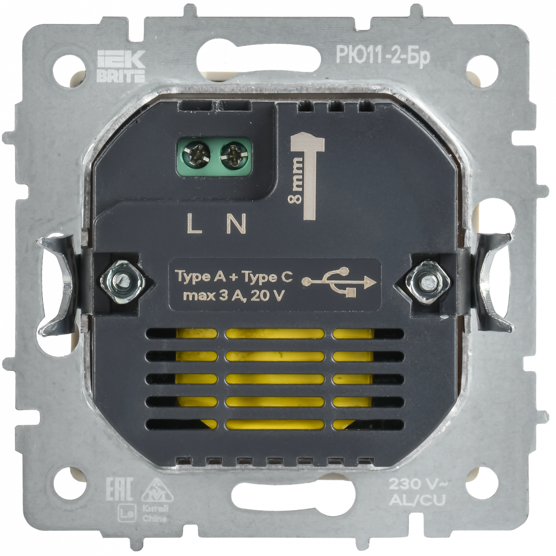 BRITE Розетка USB A+C 45Вт высокоскоростная зарядка РЮ11-2-БрТБ темная бронза IEK