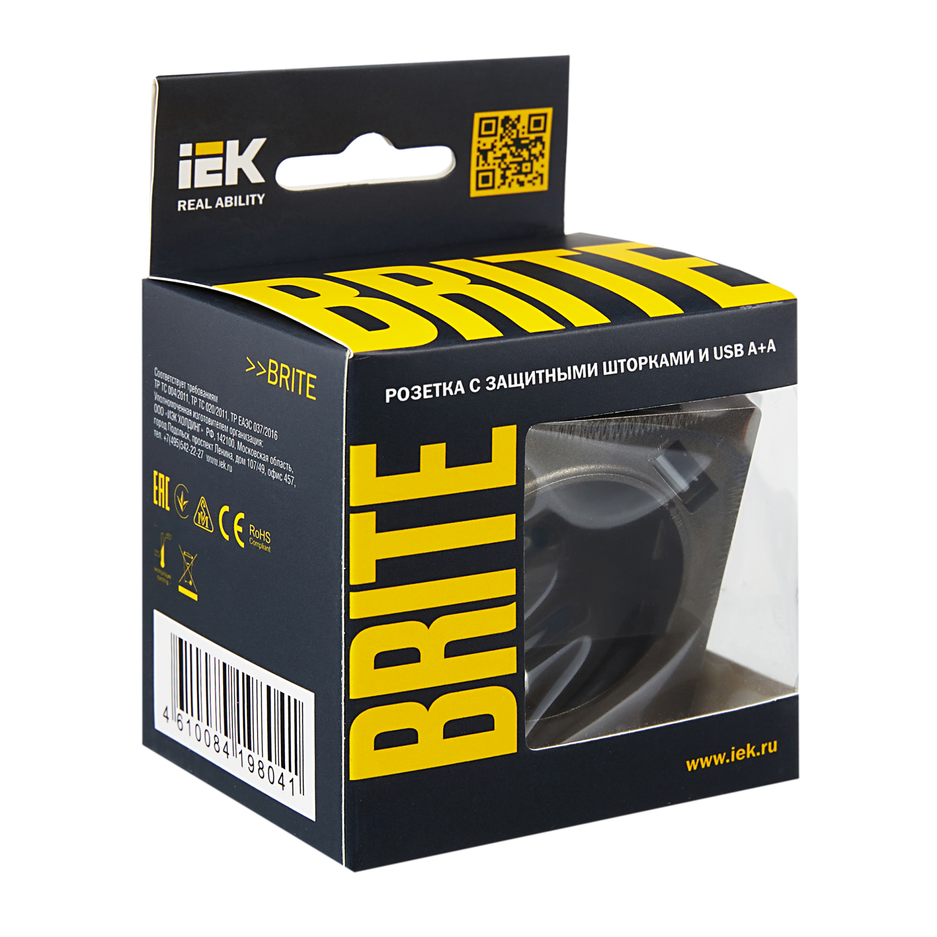 BRITE Розетка 1-местная с заземлением с защитными шторками 16А с USB A+A 5В 3,1А РЮш10-2-БрТБ темная бронза IEK