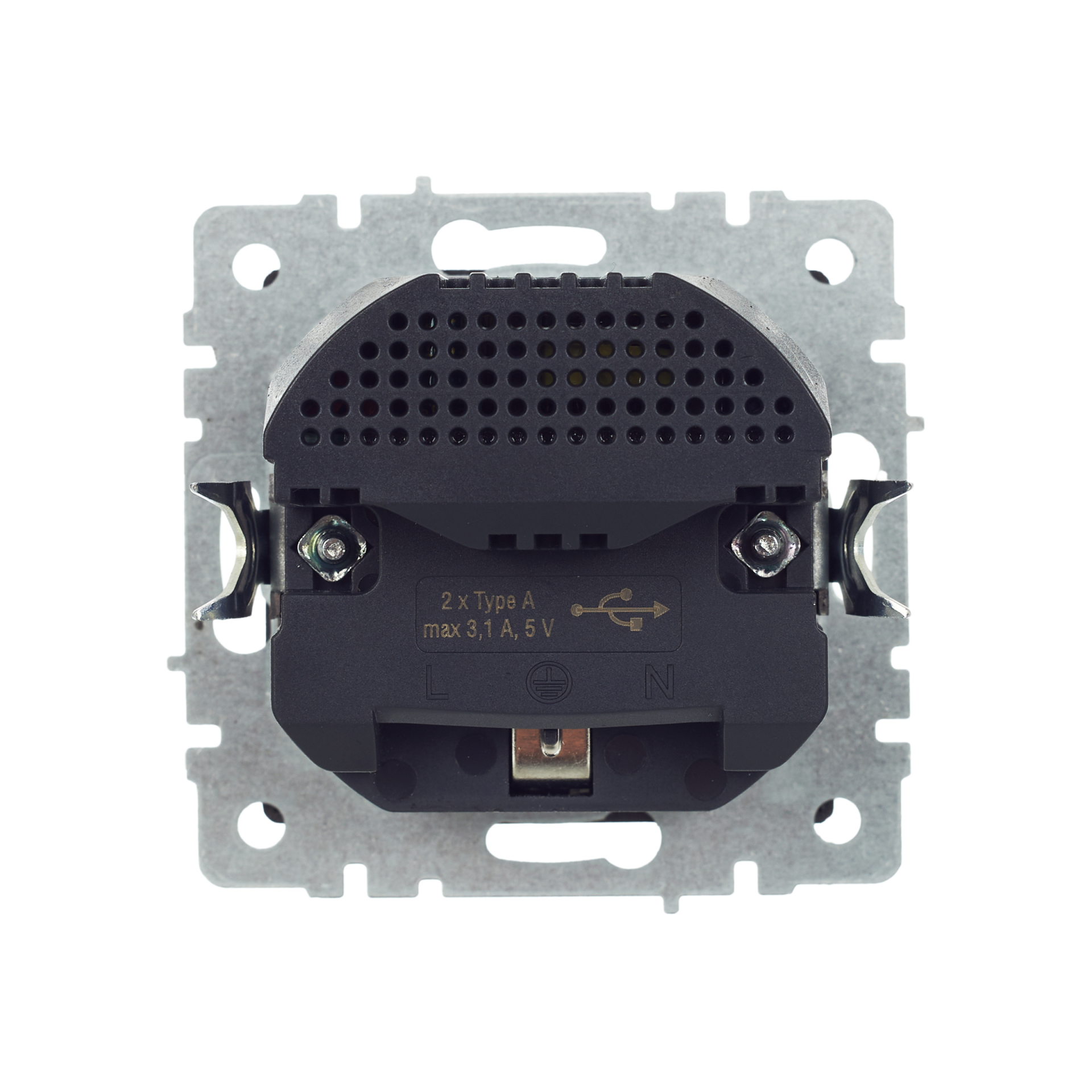 BRITE Розетка 1-местная с заземлением с защитными шторками 16А с USB A+A 5В 3,1А РЮш10-2-БрС сталь IEK
