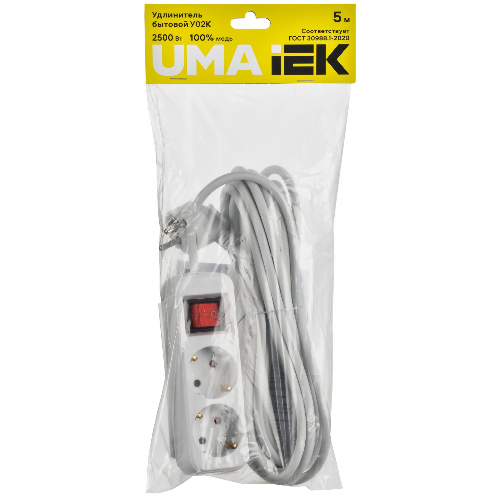 UMA Удлинитель У02К 2 места 2P+PE 5м 3х1мм2 10А белый IEK