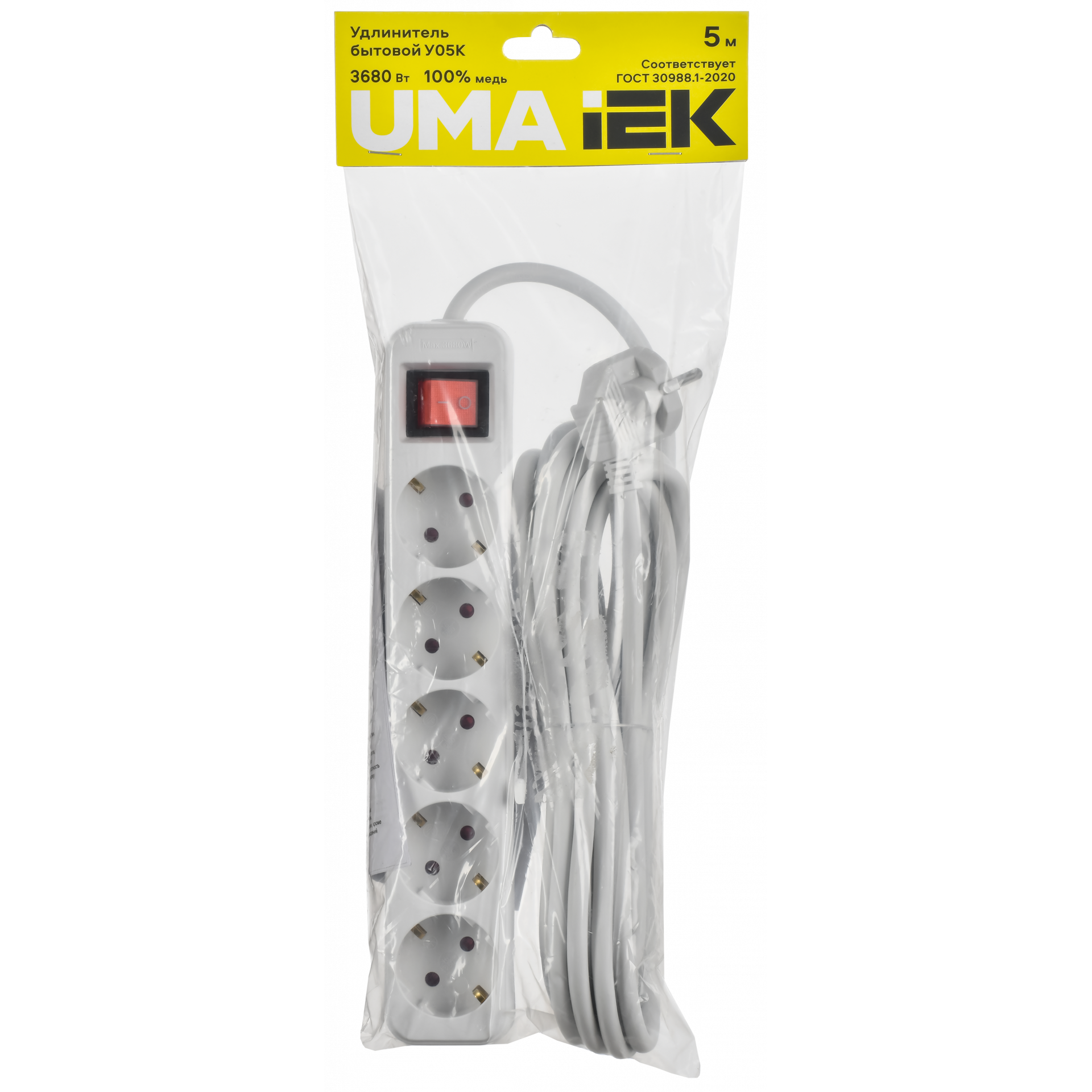 UMA Удлинитель У05К 5 мест 2P+PE 5м 3х1,5мм2 16А белый IEK