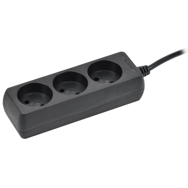 Удлинитель У3 3 места без заземления 1,5м 2х0,75мм2 10А/250В черный IEK