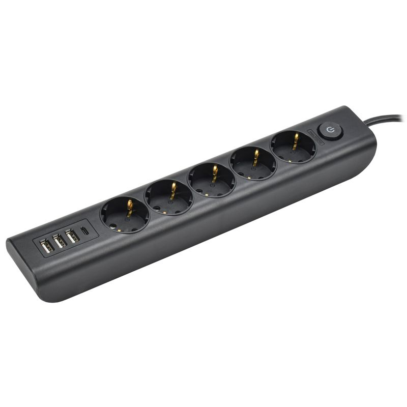 MODERN Удлинитель У05В 5 мест с заземляющим контактом 2м 3х1мм2 16А/250В USBх4 черный IEK