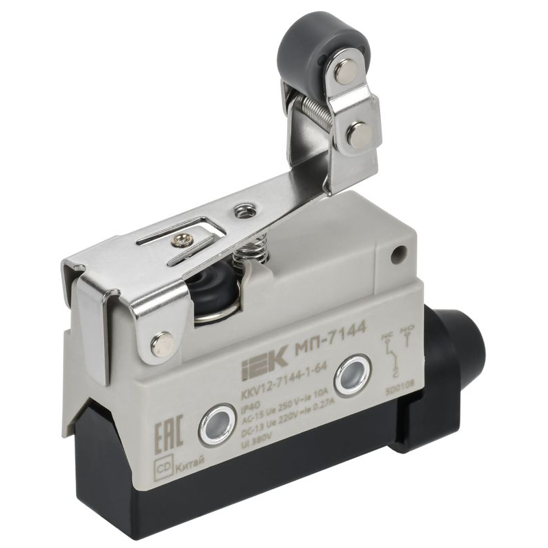 Микропереключатель концевой МП-7144 укороченный рычаг с регулируемым роликом IP40 IEK