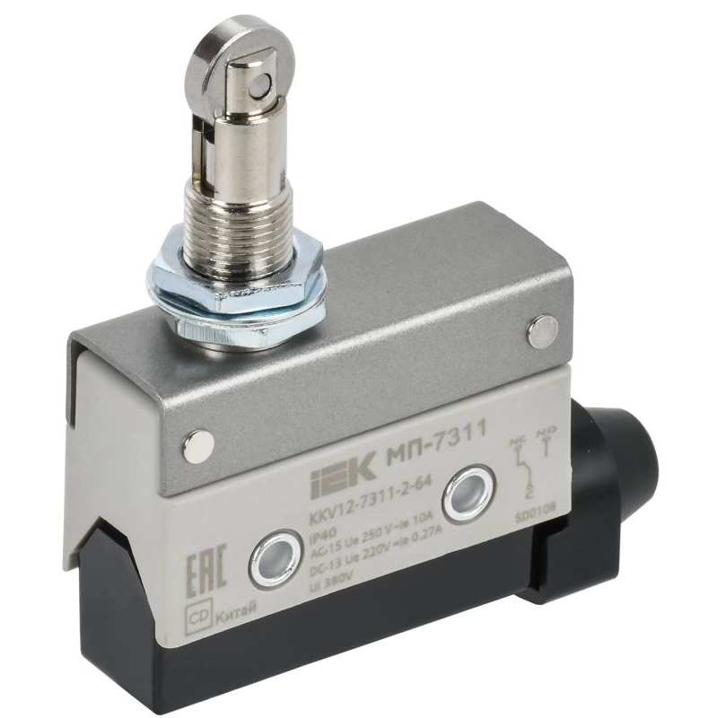 Микропереключатель концевой МП-7311 горизонтальный толкатель с нажимным роликом резьбовое крепление IP40 IEK