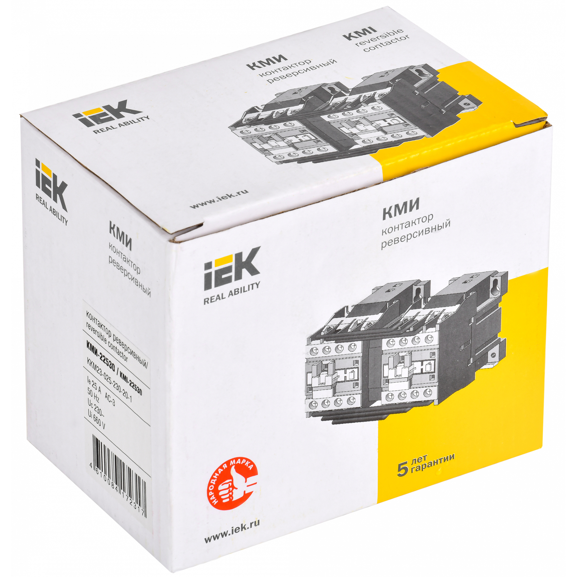Контактор КМИ-22530 реверс 25А 230В/АС3 2NO IEK
