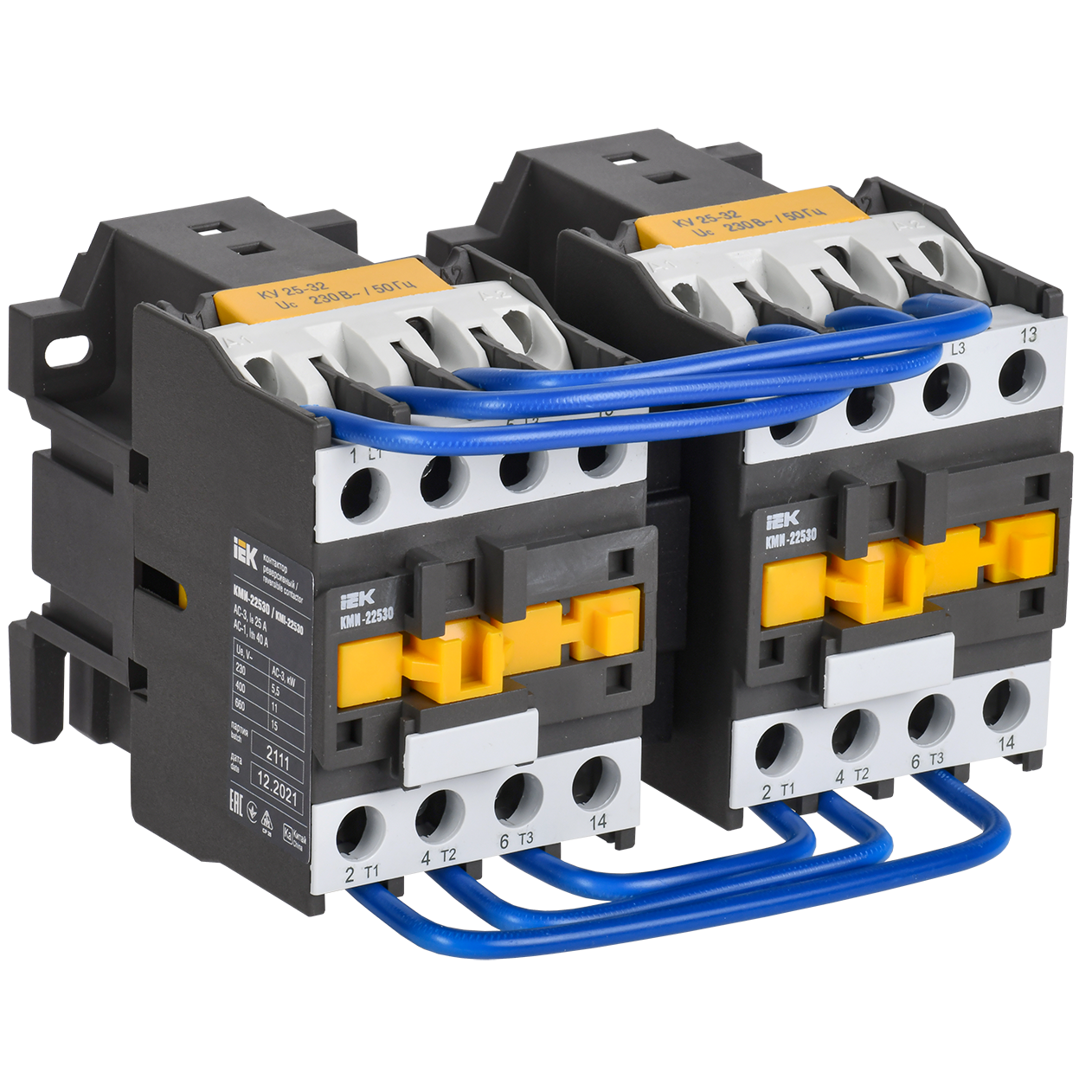 Контактор КМИ-22530 реверс 25А 230В/АС3 2NO IEK