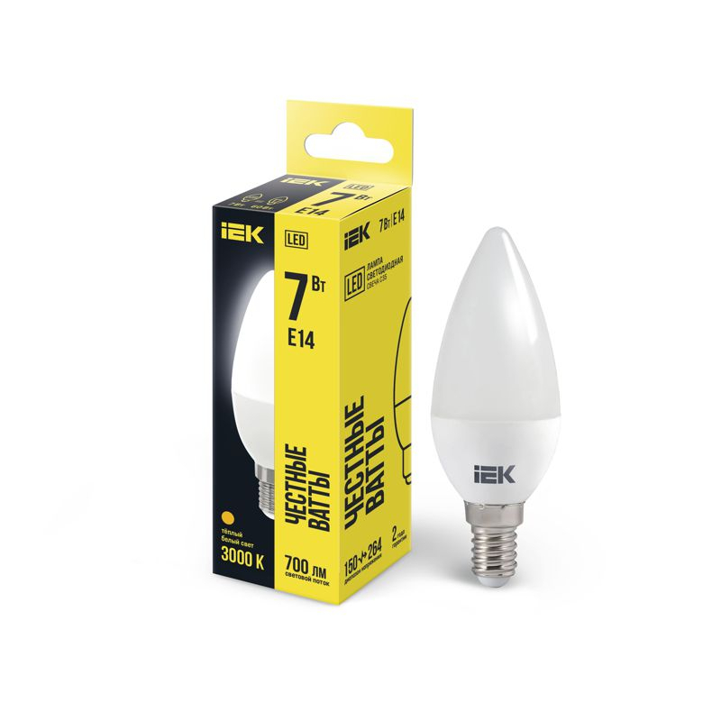 Лампа светодиодная C35 свеча 7Вт 230В 3000К E14 IEK Лампа светодиодная C35 свеча 7Вт 230В 3000К E14 IEK