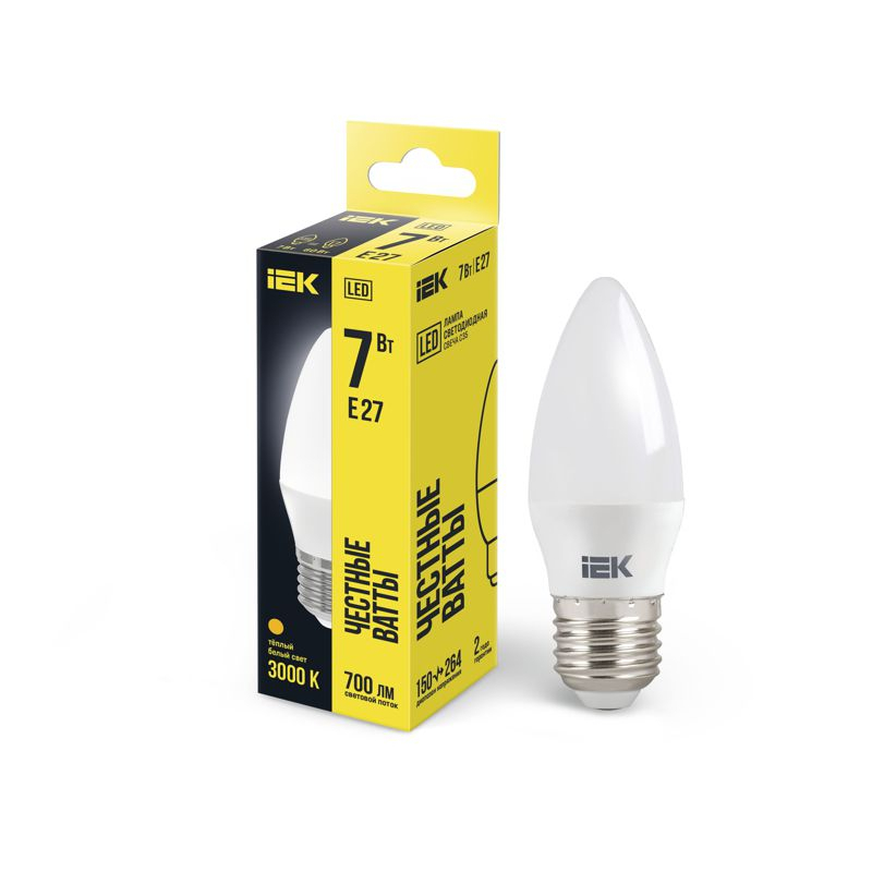 Лампа светодиодная C35 свеча 7Вт 230В 3000К E27 IEK