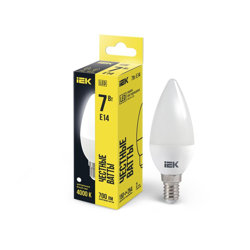 Лампа светодиодная C35 свеча 7Вт 230В 4000К E14 IEK