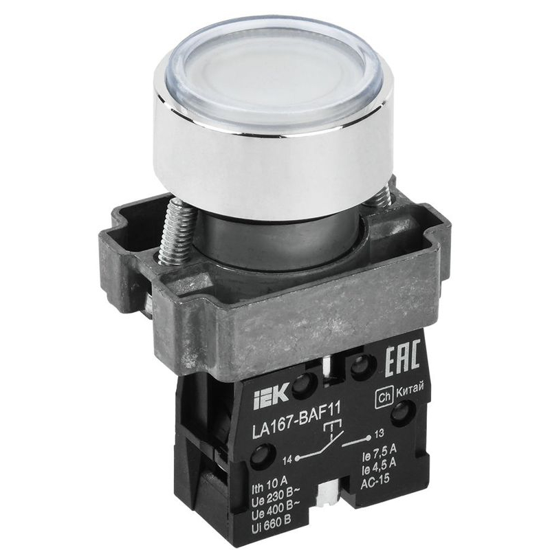 Кнопка управления LA167-BAF11 d=22мм 1NO белая IEK