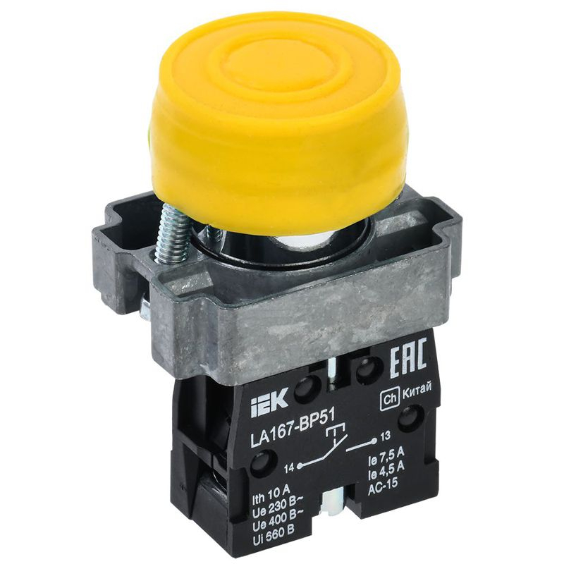 Кнопка управления LA167-BP51 d=22мм 1NO желтая IEK