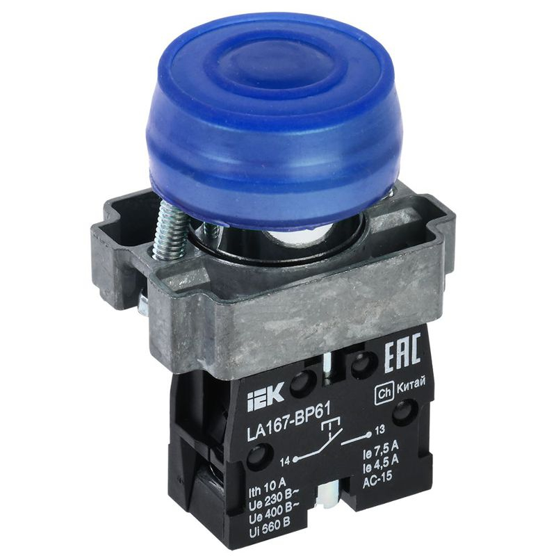 Кнопка управления LA167-BP61 d=22мм 1NO синяя IEK