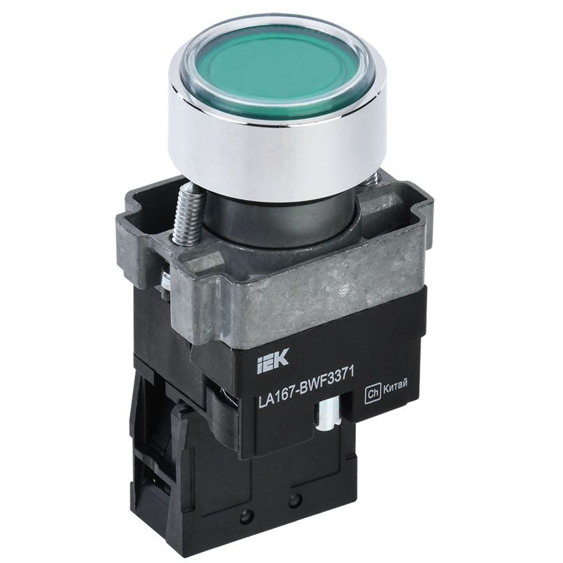 Кнопка управления LA167-BWF3371 d=22мм RC 1NO с подсветкой зеленая IEK