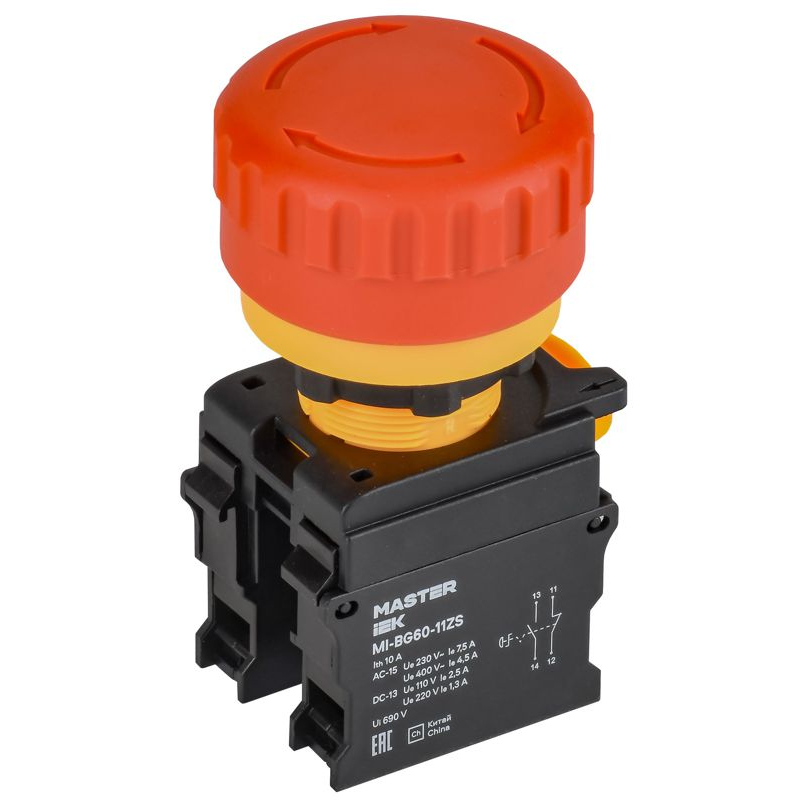 Кнопка Грибок поворотная с фиксацией 1NO+1NC красная MASTER IEK