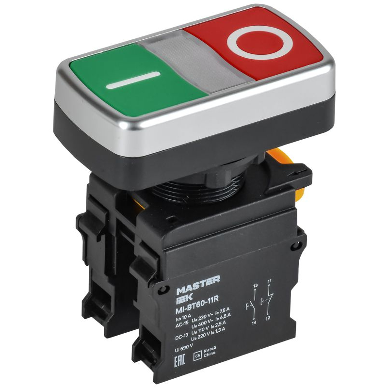 Кнопка I-O без подсветки d=22мм 1NO+1NC MASTER IEK