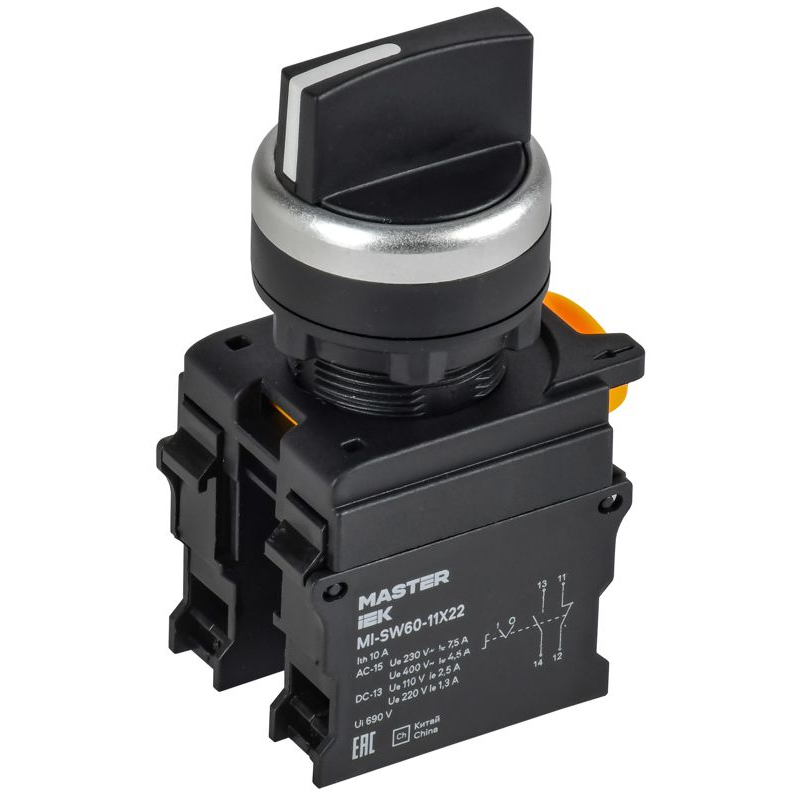 Переключатель на 2 положения возвратный 1NO+1NC черный MASTER IEK