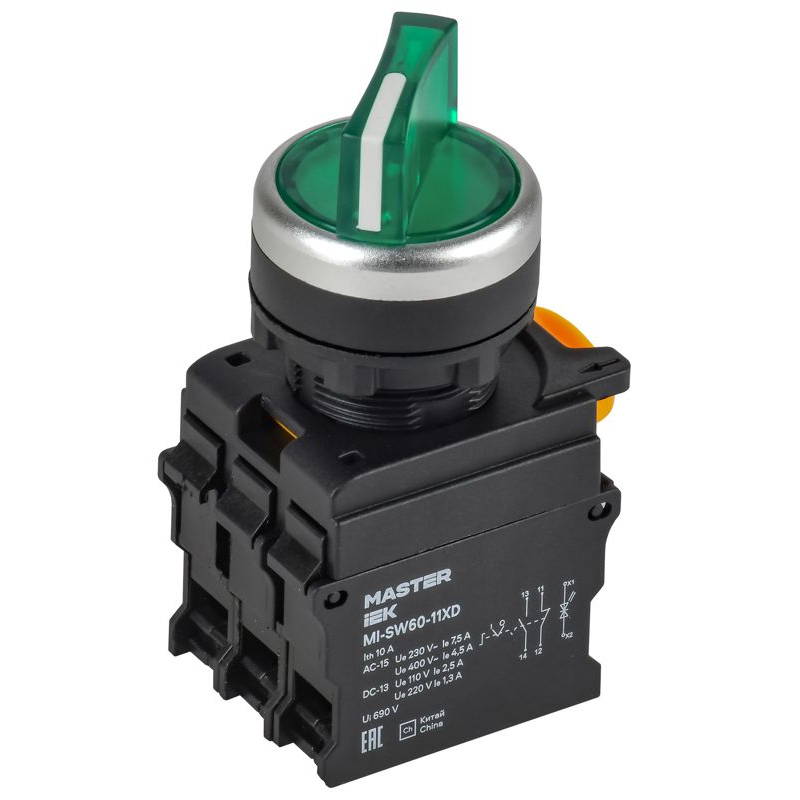 Переключатель с подсвесткой на 2 положения 1NO+1NC зеленый MASTER IEK