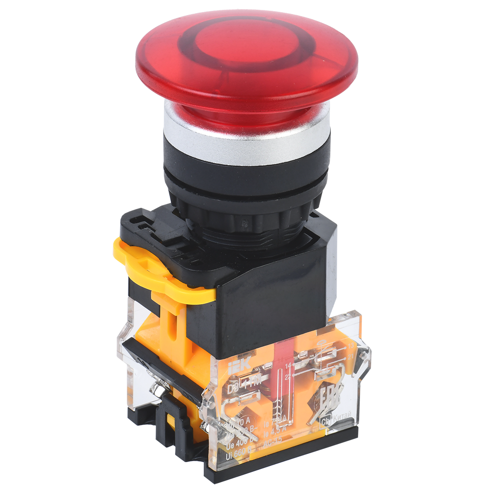 Кнопка D8-11M Грибок d=22мм 1NO+1NC красная IEK