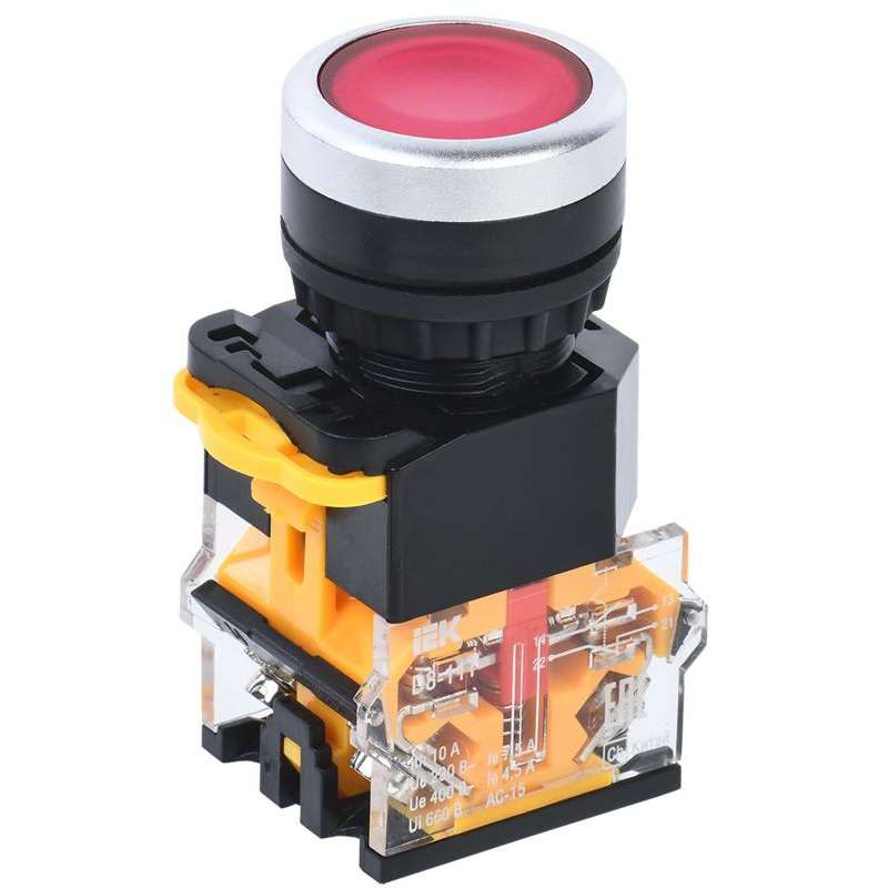 Кнопка управления D8-11T d=22мм 1NO+1NC с фиксацией красная IEK