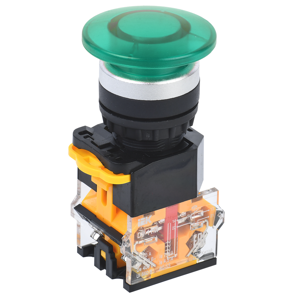 Кнопка D8-11M Грибок d=22мм 1NO+1NC зеленая IEK