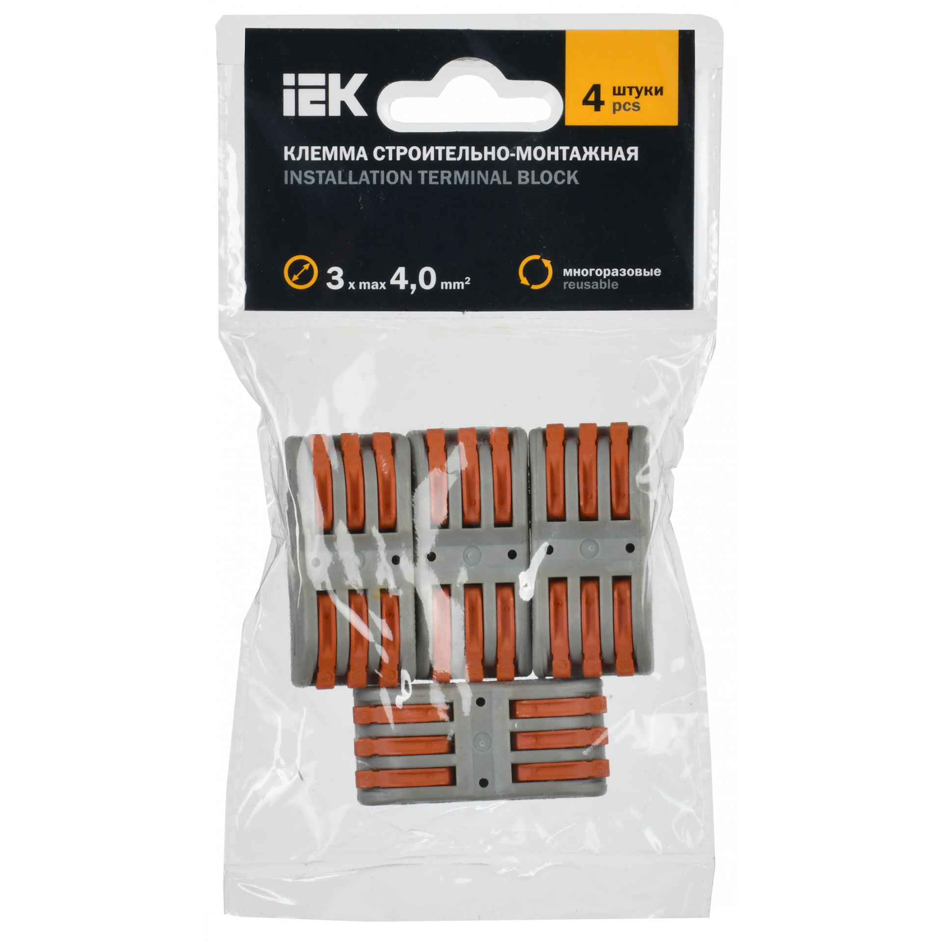 Строительно-монтажная клемма СМК 222-4133 проходная (4шт/упак) IEK