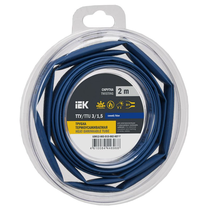 Трубка термоусадочная ТТУ нг-LS 3/1,5 синяя (2м/упак) IEK