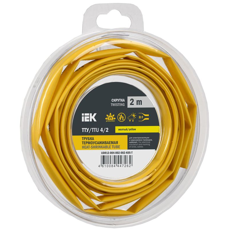 Трубка термоусадочная ТТУ нг-LS 4/2 желтая (2м/упак) IEK