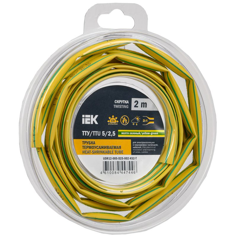 Трубка термоусадочная ТТУ нг-LS 5/2,5 желто-зеленая (2м/упак) IEK