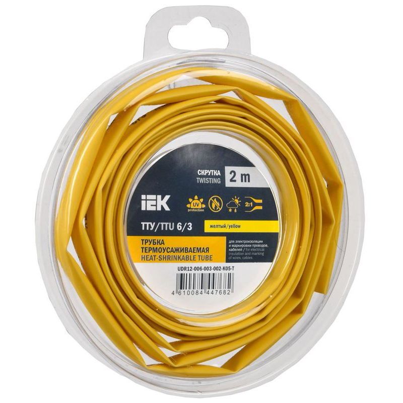 Трубка термоусадочная ТТУ нг-LS 6/3 желтая (2м/упак) IEK