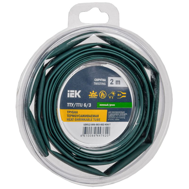 Трубка термоусадочная ТТУ нг-LS 6/3 зеленая (2м/упак) IEK