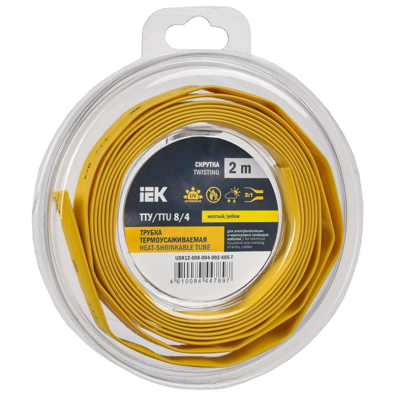 Трубка термоусадочная ТТУ нг-LS 8/4 желтая (2м/упак) IEK