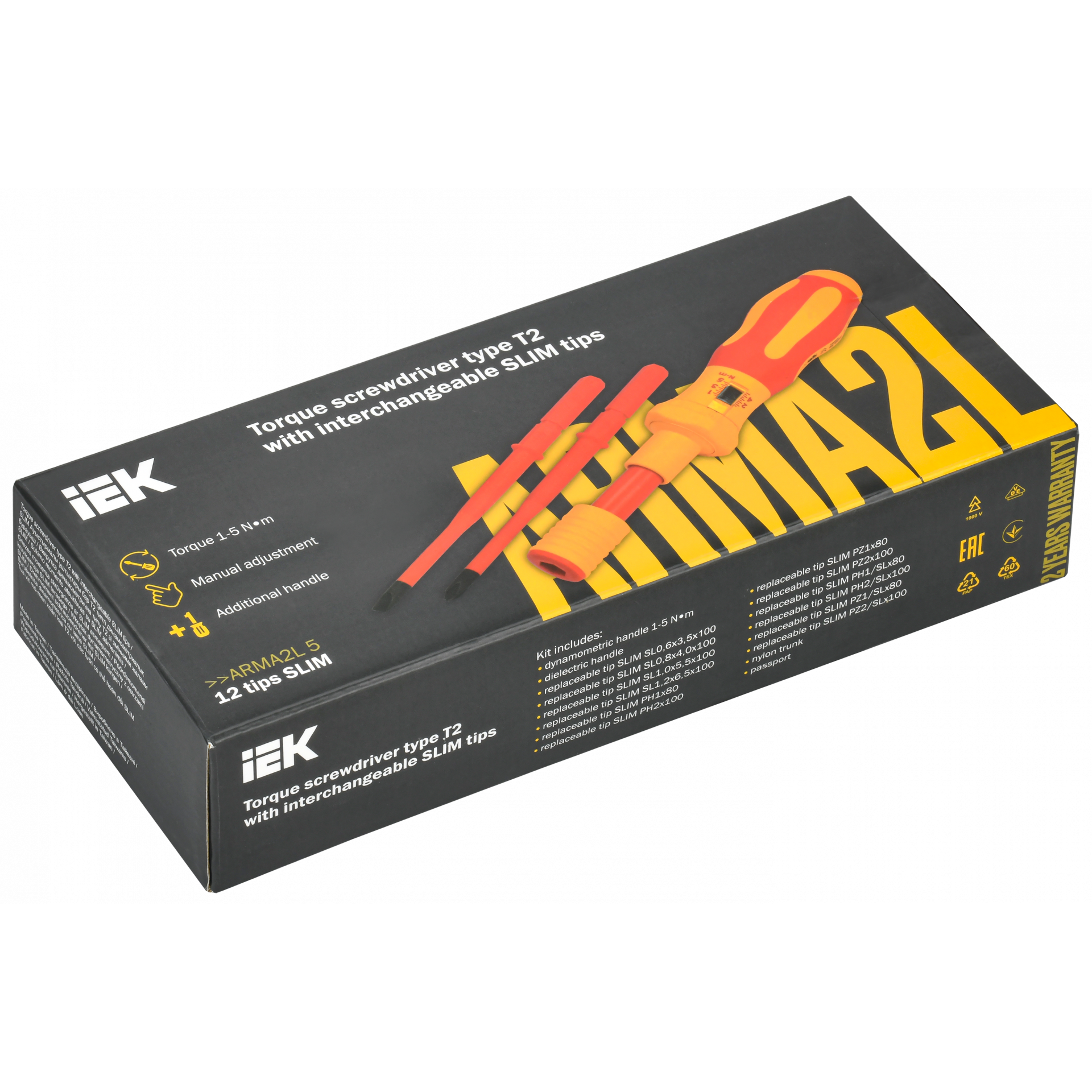ARMA2L 5 Набор динамометрической отвертки со сменными жалами SLIM Т2 14шт IEK