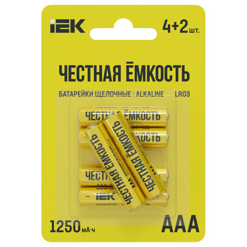 Батарейка щелочная Alkaline LR03/AAA (4+2шт/блистер) ПРОМО IEK