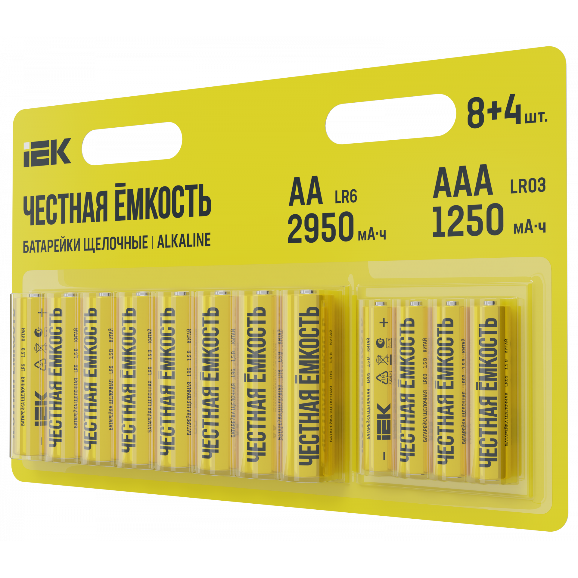 Батарейка щелочная Alkaline LR6/AA+LR03/AAA (8+4шт/блистер) IEK