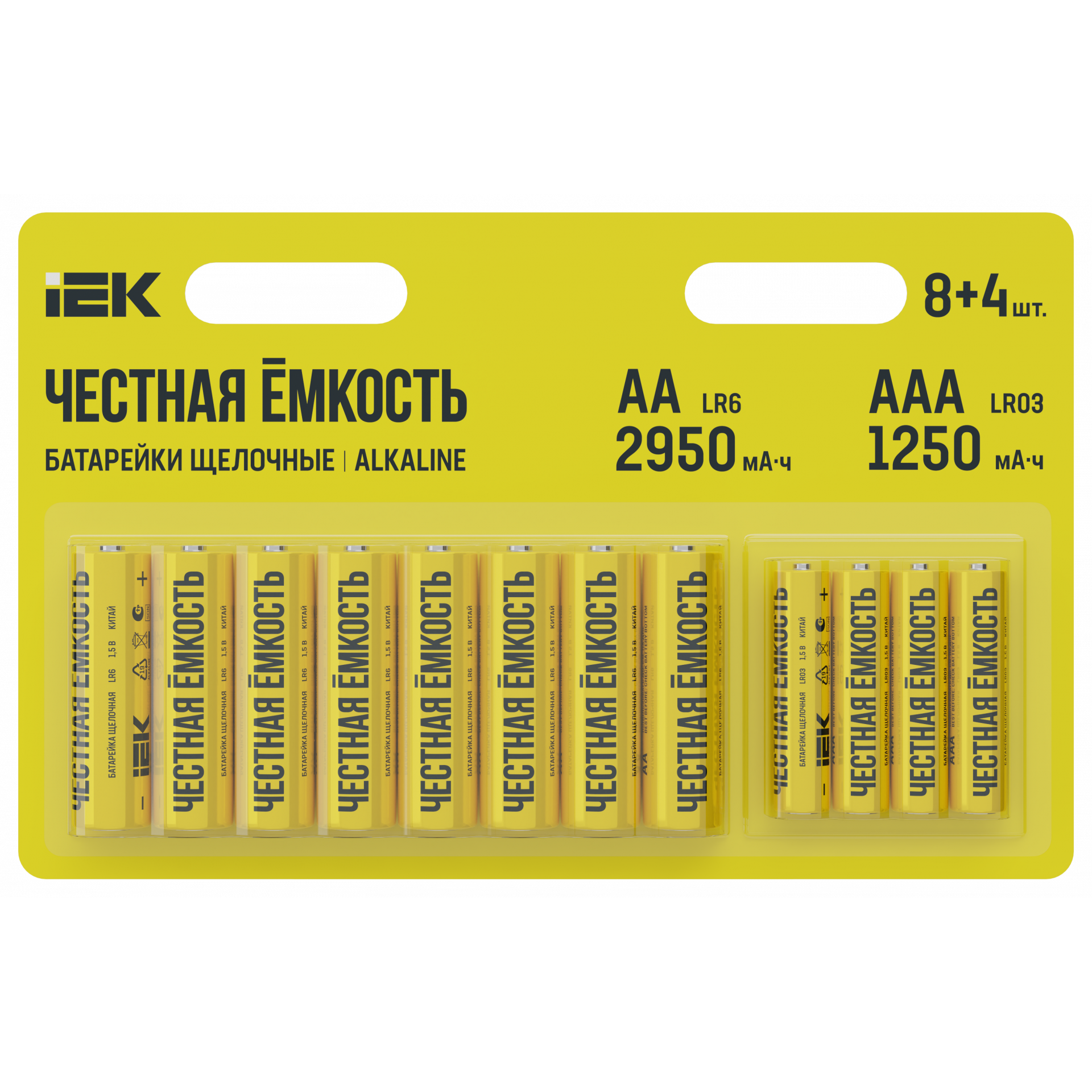 Батарейка щелочная Alkaline LR6/AA+LR03/AAA (8+4шт/блистер) IEK