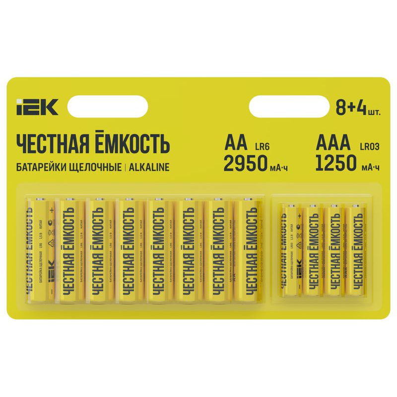 Батарейка щелочная Alkaline LR6/AA+LR03/AAA (8+4шт/блистер) IEK