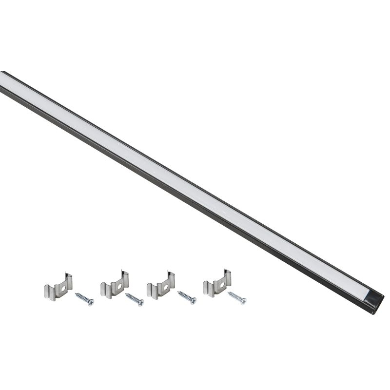 Профиль алюминиевый для светодиодной ленты 1607 накладной прямоугольный 2м с комплектом аксессуаров (опал) черный IEK