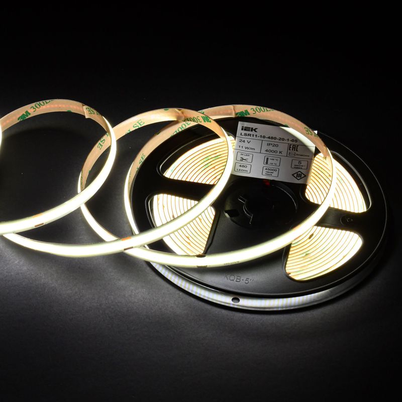 Лента светодиодная 5м COB 480LED/м 11Вт/м IP20 ширина 8мм 24В нейтральный белый IEK