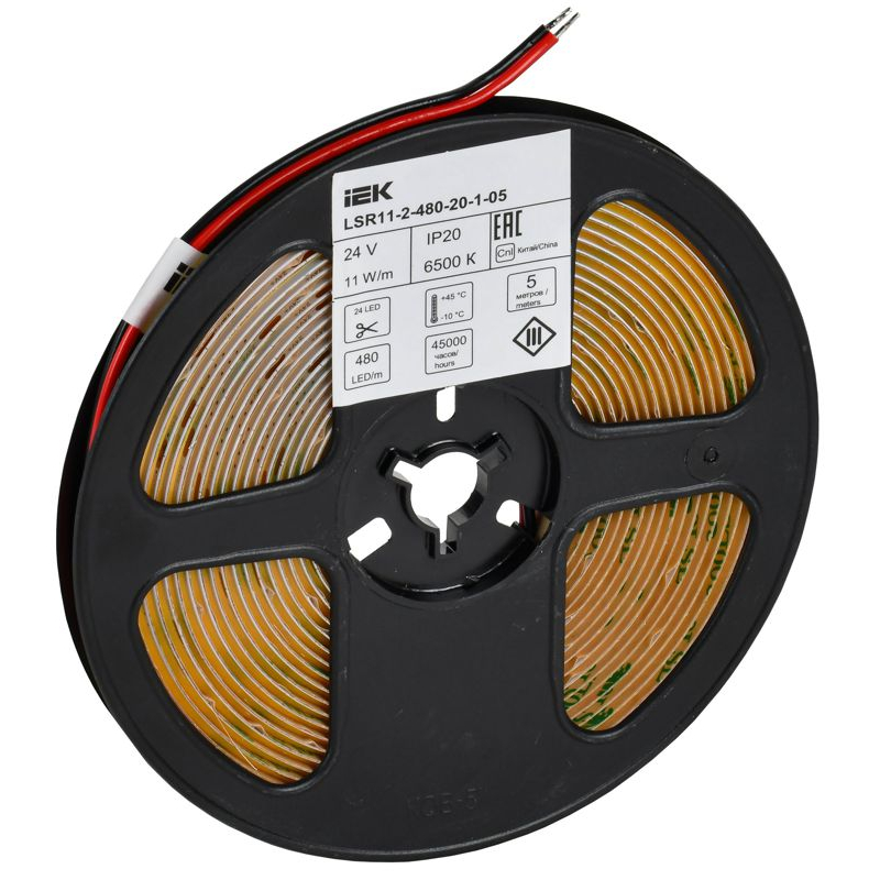 Лента светодиодная 5м COB 480LED/м 11Вт/м IP20 ширина 8мм 24В холодный белый IEK