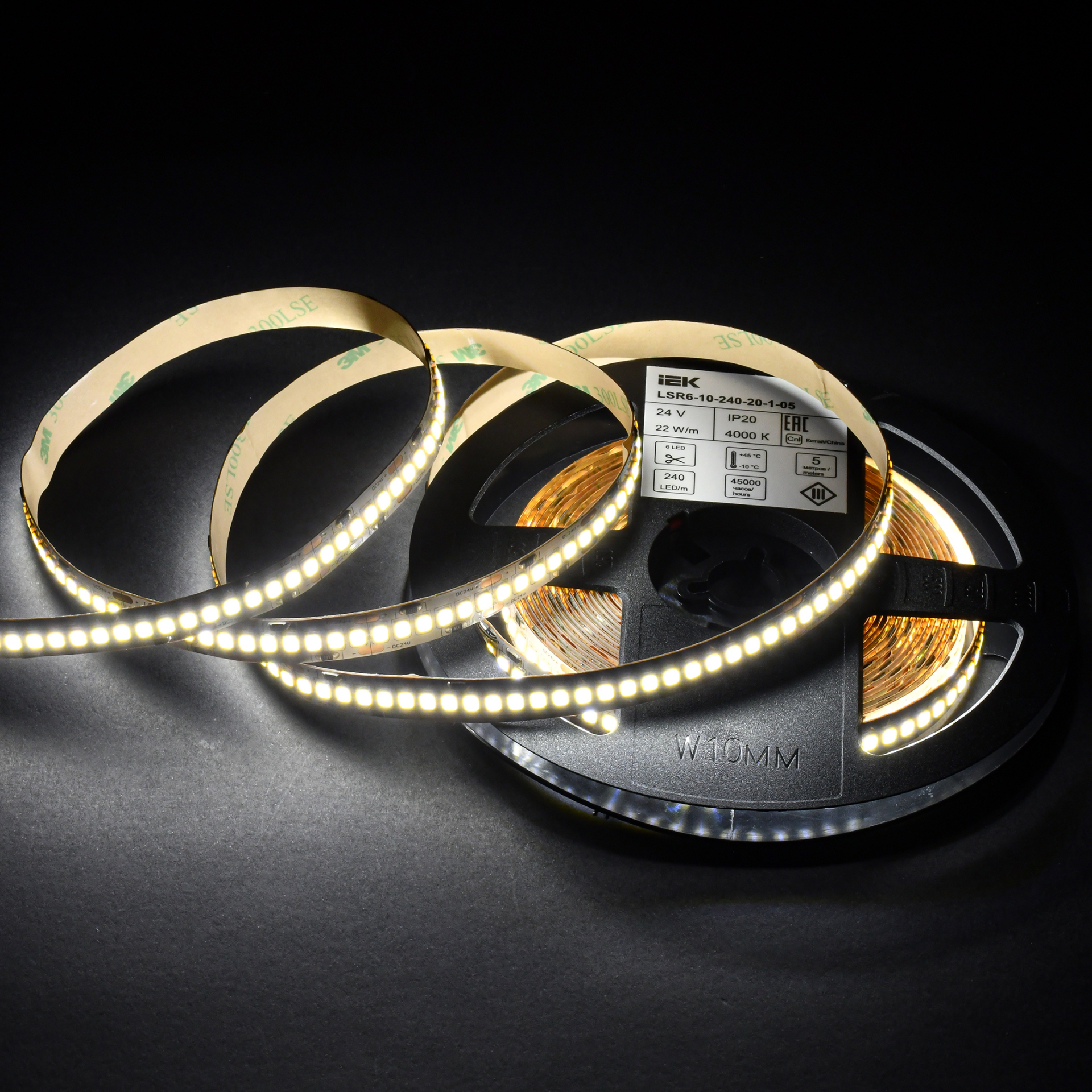 Лента светодиодная 5м SMD2835 240LED/м 22Вт/м IP20 ширина 10мм 24В нейтральный белый IEK
