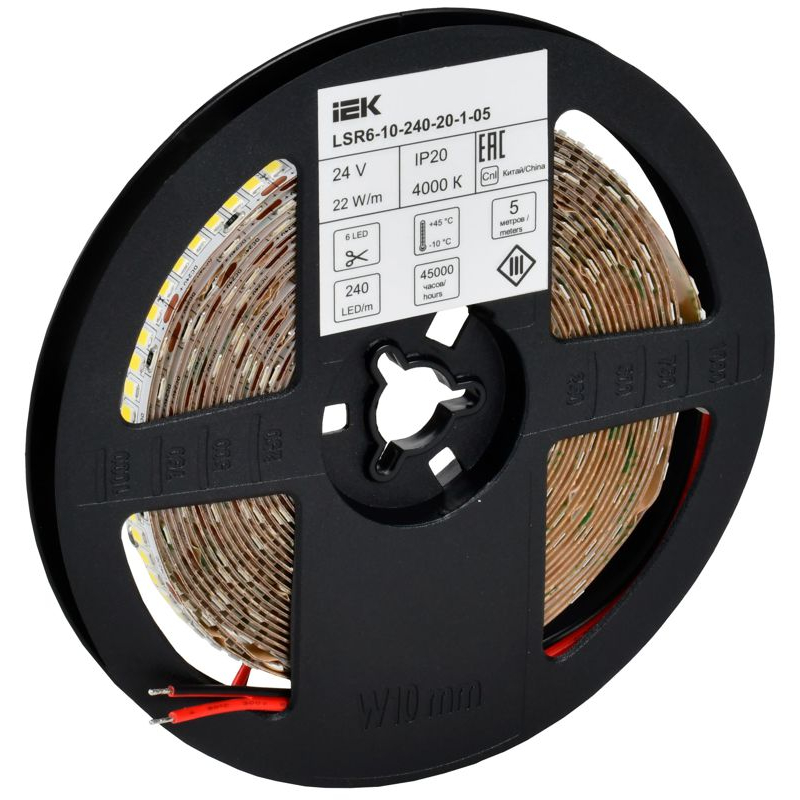 Лента светодиодная 5м SMD2835 240LED/м 22Вт/м IP20 ширина 10мм 24В нейтральный белый IEK