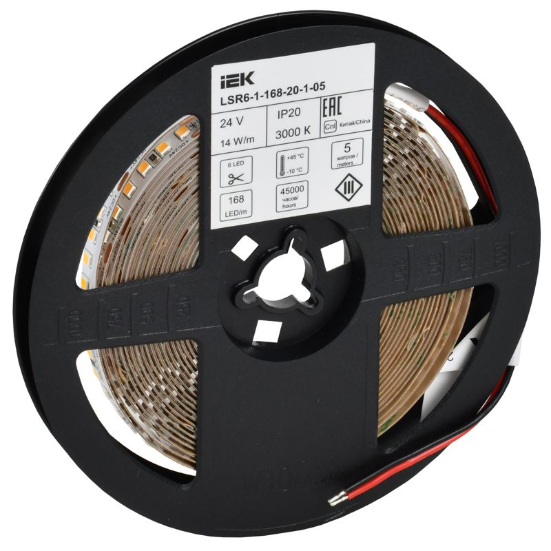 Лента светодиодная 5м SMD2835 168LED/м 14Вт/м IP20 ширина 10мм 24В теплый белый IEK