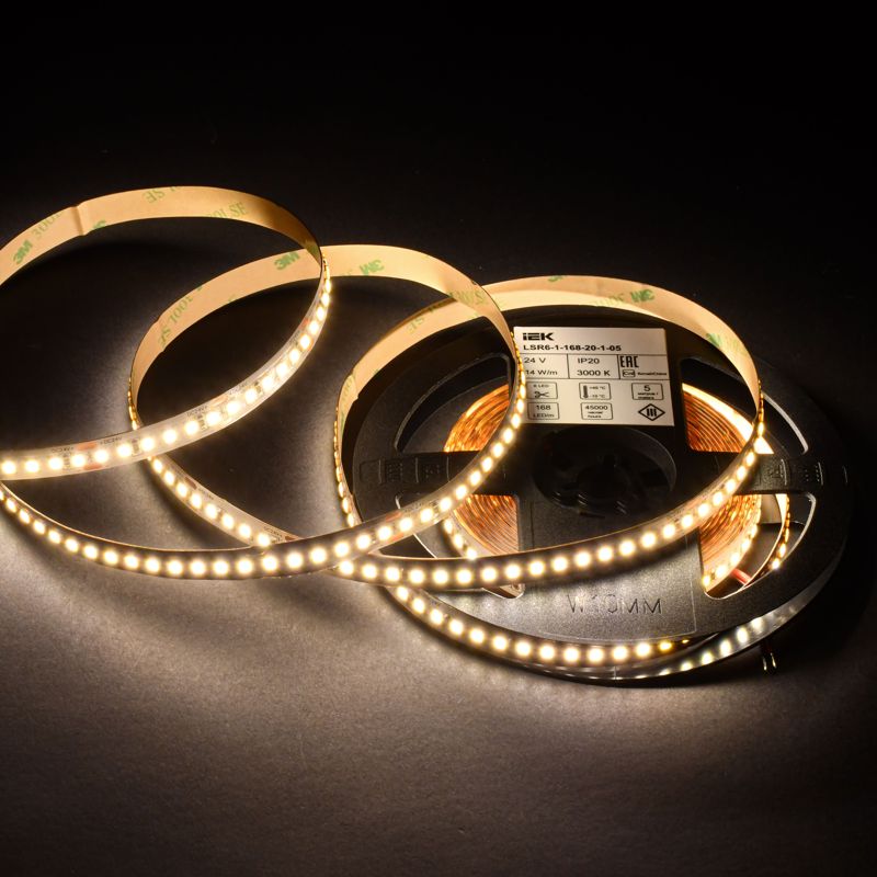 Лента светодиодная 5м SMD2835 168LED/м 14Вт/м IP20 ширина 10мм 24В теплый белый IEK