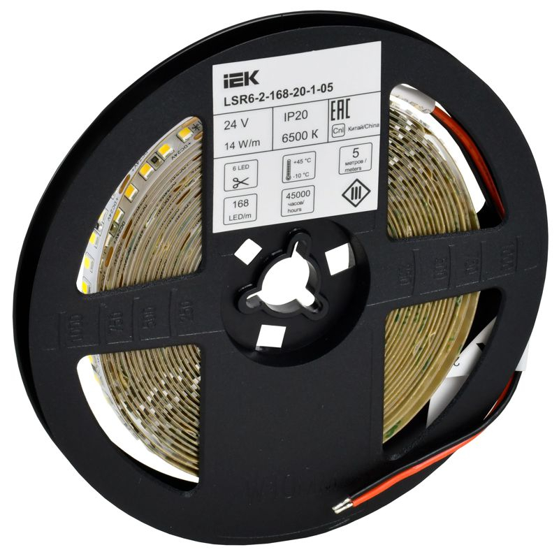 Лента светодиодная 5м SMD2835 168LED/м 14Вт/м IP20 ширина 10мм 24В холодный белый IEK