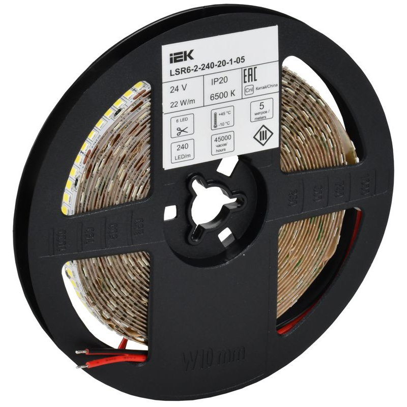 Лента светодиодная 5м SMD2835 240LED/м 22Вт/м IP20 ширина 10мм 24В холодный белый IEK