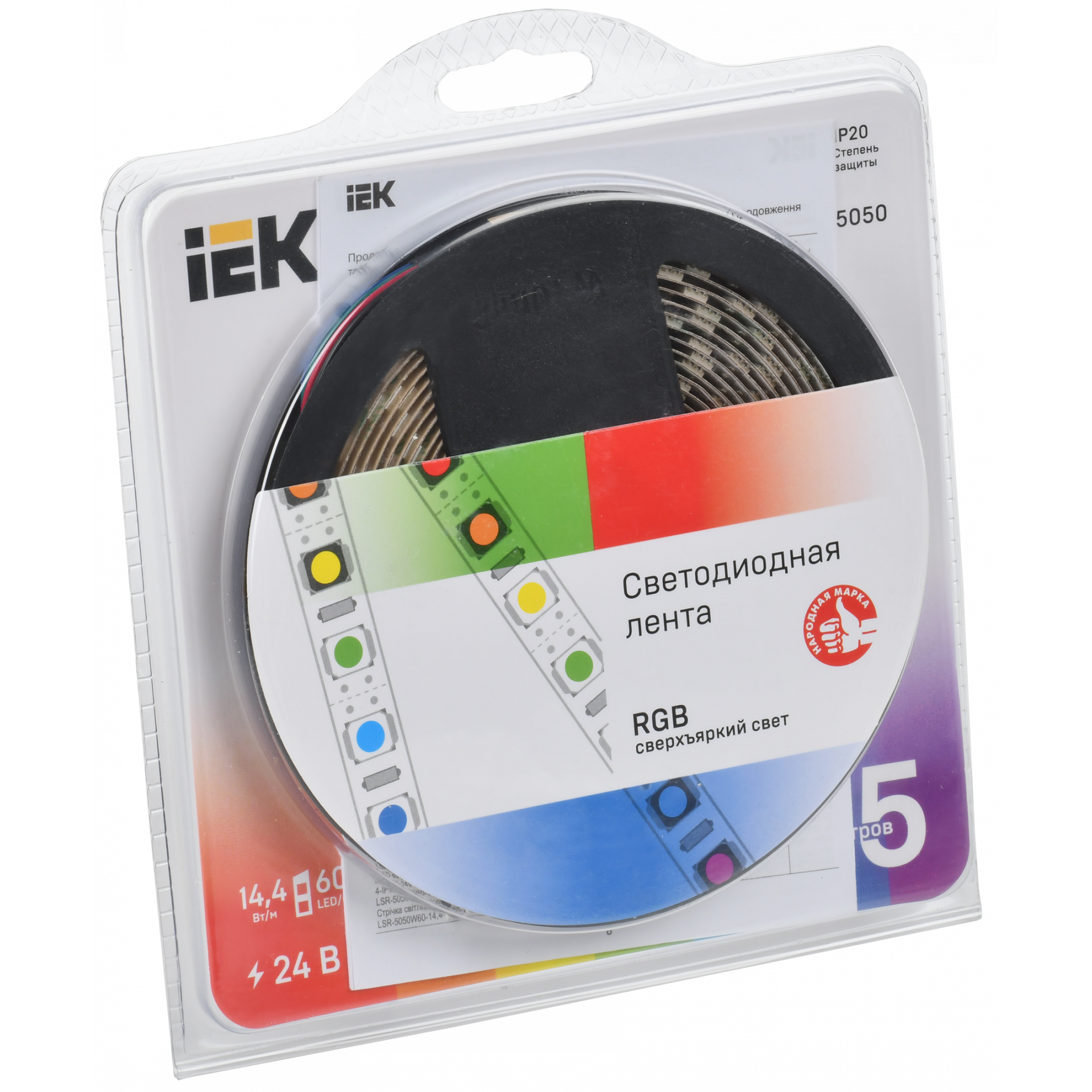 Лента светодиодная 5м LSR-5050RGB60-14,4-IP20-24В IEK