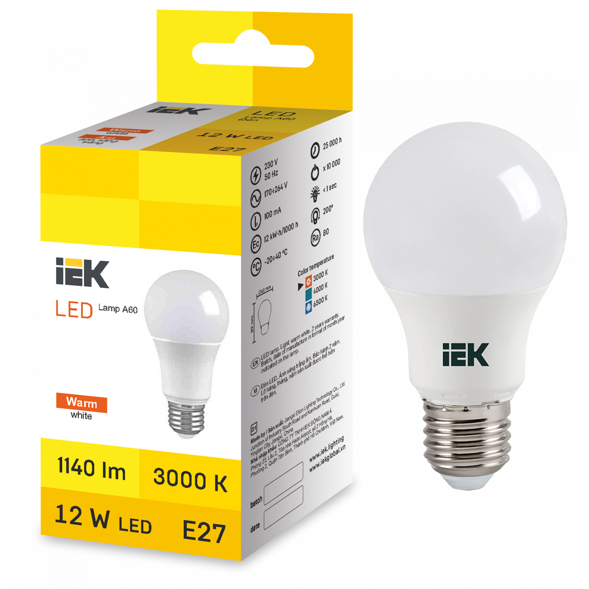 LED Bulb A60 12W 3000K E27 IEK